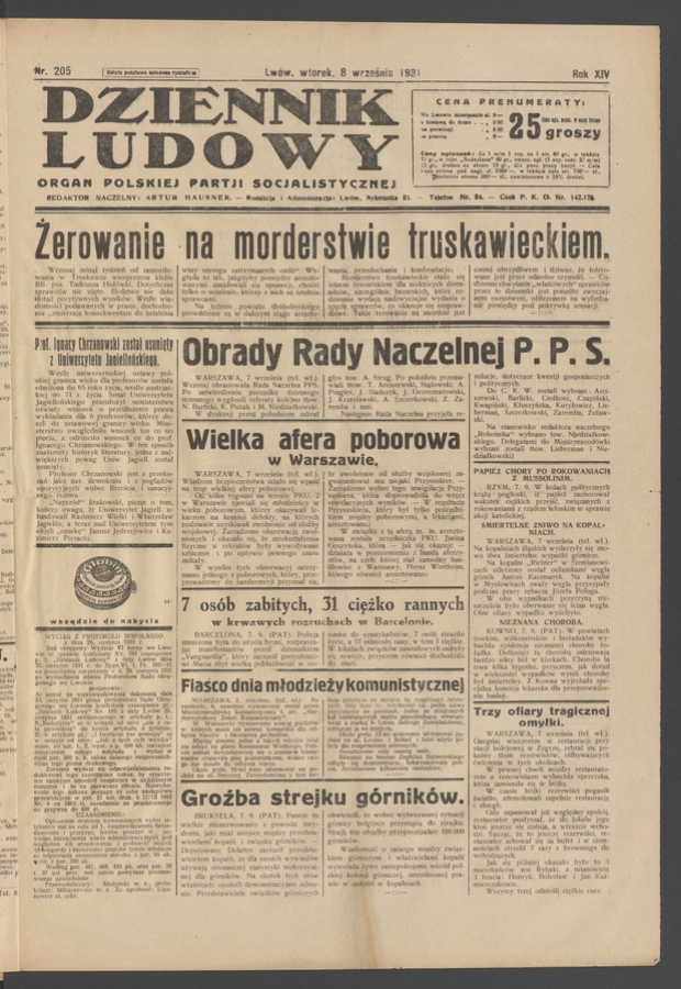 Dziennik Ludowy&nbsp;: organ Polskiej Partji Socjalistycznej. Rok&nbsp;14, 1931, numer&nbsp;205