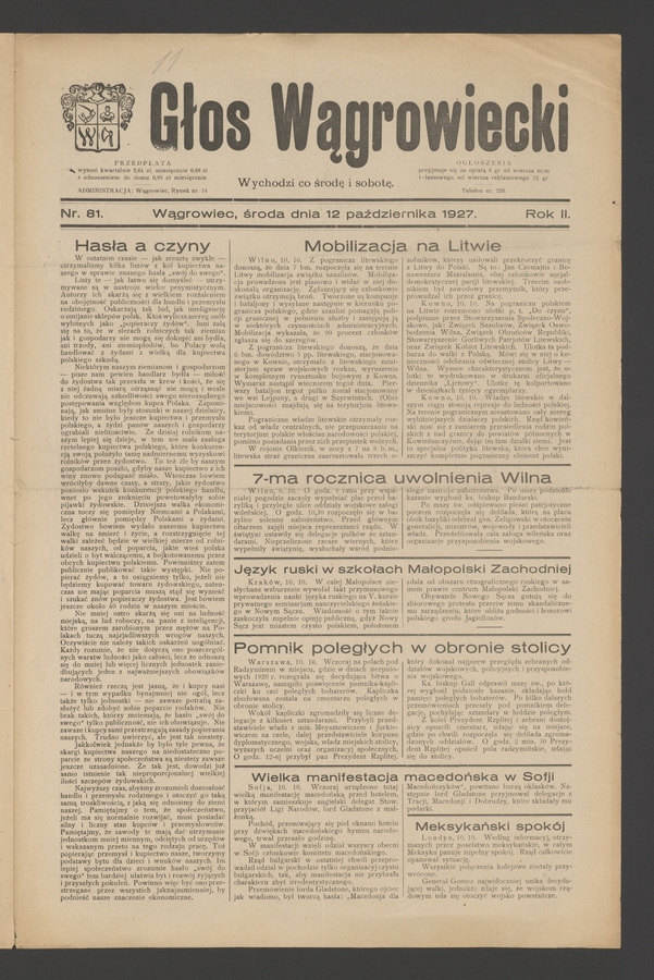 Głos Wągrowiecki. Rok 2, 1927, numer 81