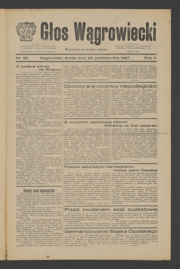 Głos Wągrowiecki. Rok 2, 1927, numer 85