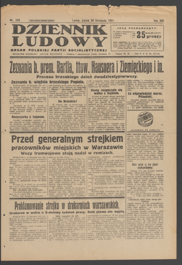 Dziennik Ludowy&nbsp;: organ Polskiej Partji Socjalistycznej. Rok&nbsp;14, 1931, numer&nbsp;268