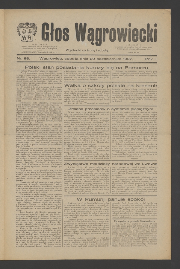Głos Wągrowiecki. Rok 2, 1927, numer 86