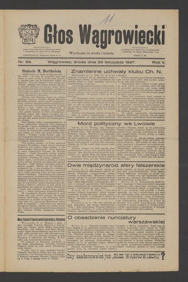 Głos Wągrowiecki. Rok 2, 1927, numer 93