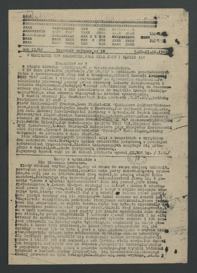 Fama&nbsp;: biuletyn Zakładowego Komitetu Strajkowego NSZZ &bdquo;Solidarność&rdquo; Wrocław Fadroma&nbsp;: tygodnik wojenny. Rok&nbsp;2, 1982, numer&nbsp;18