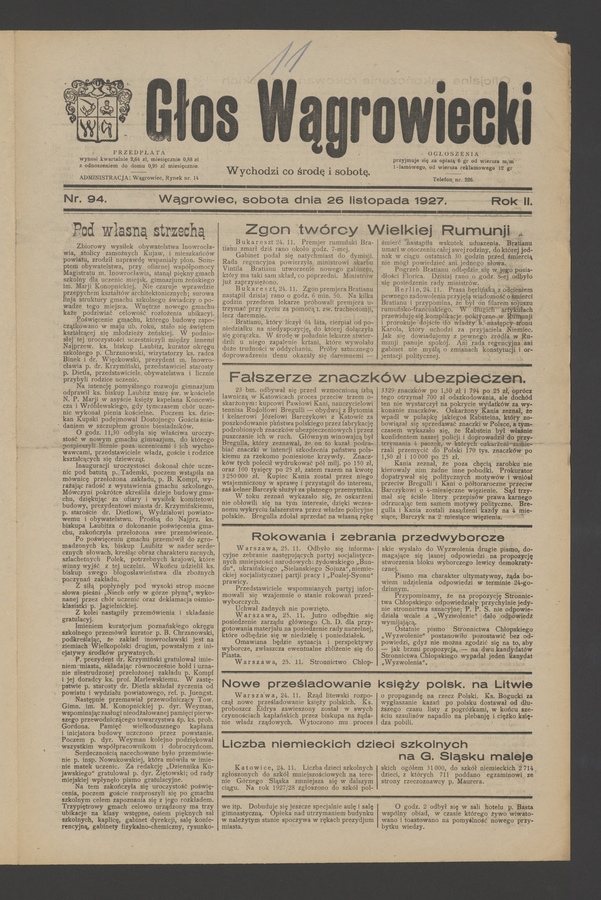 Głos Wągrowiecki. Rok 2, 1927, numer 94