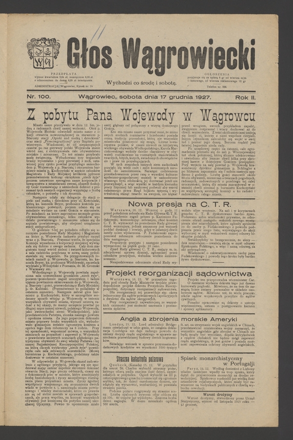 Głos Wągrowiecki. Rok&nbsp;2, 1927, numer&nbsp;100