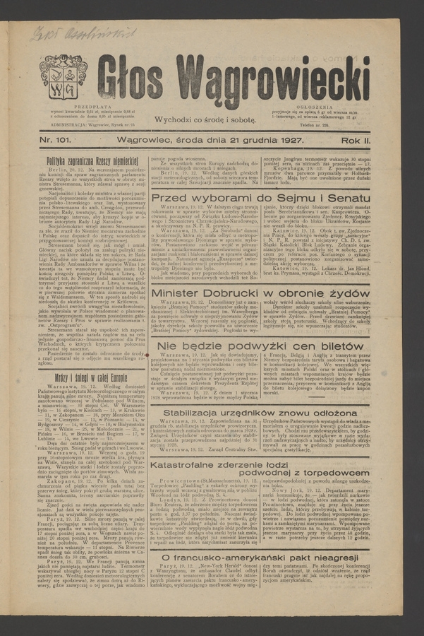 Głos Wągrowiecki. Rok 2, 1927, numer 101
