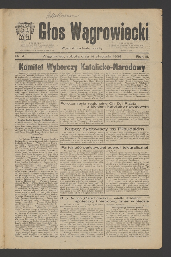 Głos Wągrowiecki. Rok&nbsp;3, 1928, numer&nbsp;4