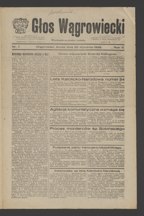 Głos Wągrowiecki. Rok&nbsp;3, 1928, numer&nbsp;7