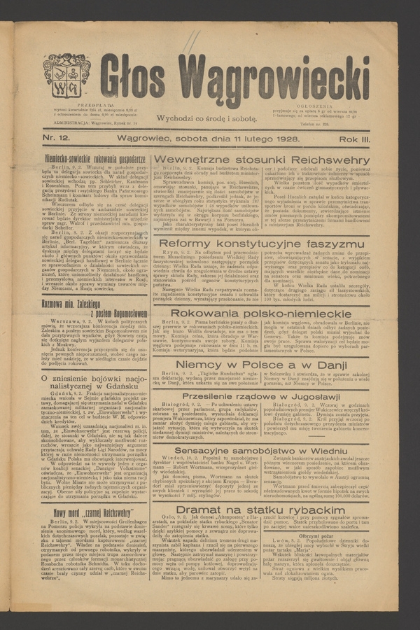 Głos Wągrowiecki. Rok&nbsp;3, 1928, numer&nbsp;12