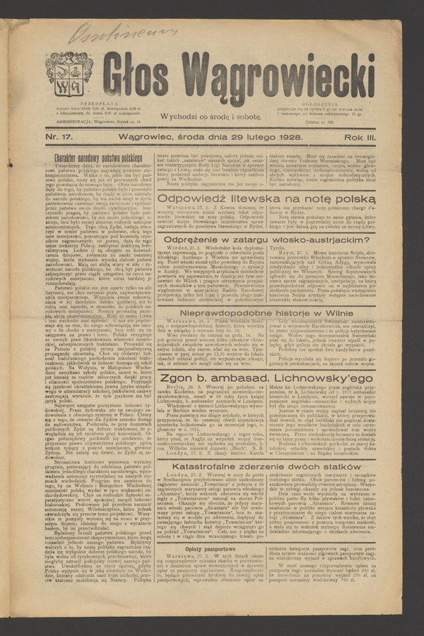 Głos Wągrowiecki. Rok&nbsp;3, 1928, numer&nbsp;17