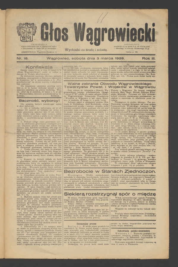 Głos Wągrowiecki. Rok&nbsp;3, 1928, numer&nbsp;18
