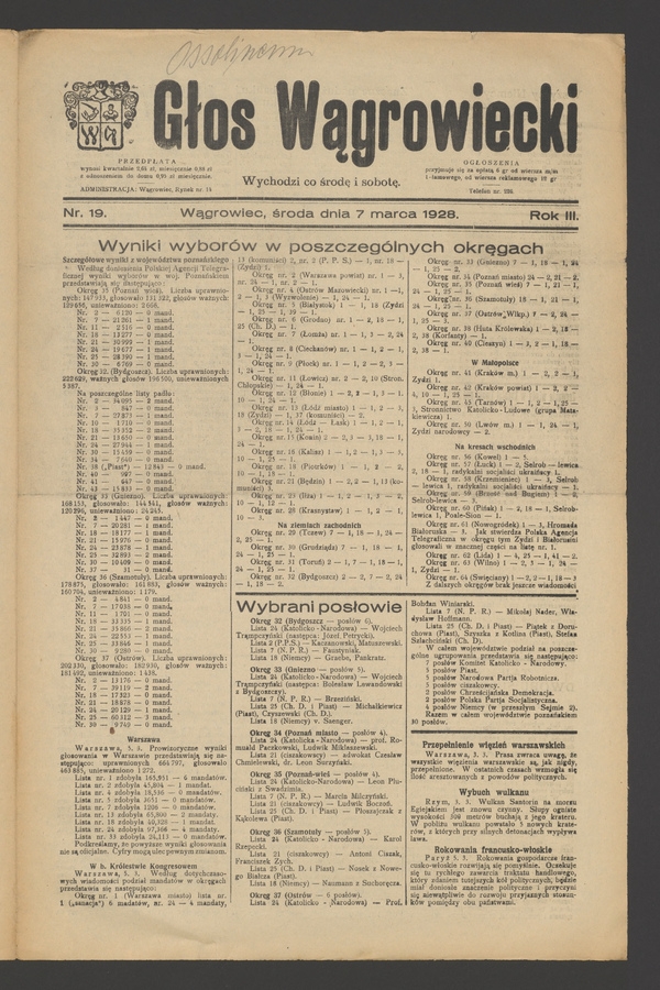 Głos Wągrowiecki. Rok&nbsp;3, 1928, numer&nbsp;19