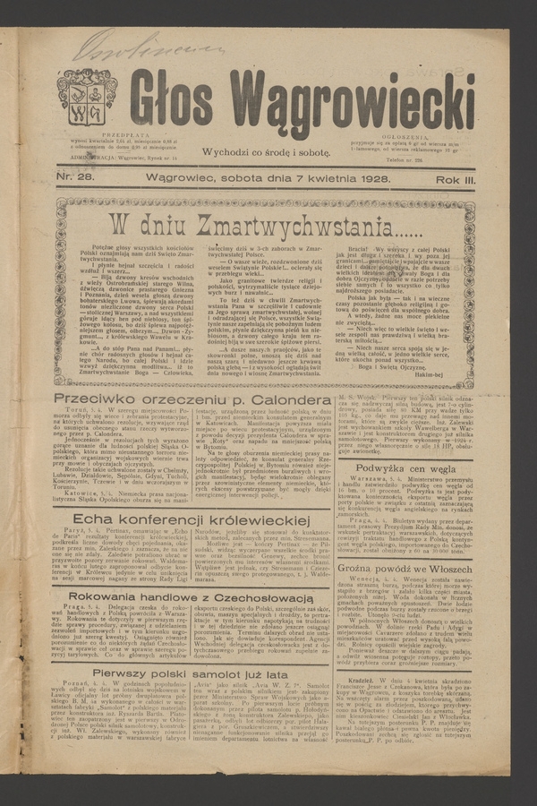 Głos Wągrowiecki. Rok&nbsp;3, 1928, numer&nbsp;28