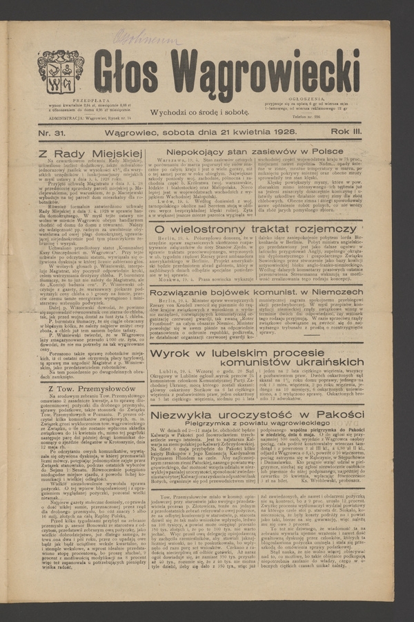 Głos Wągrowiecki. Rok&nbsp;3, 1928, numer&nbsp;31