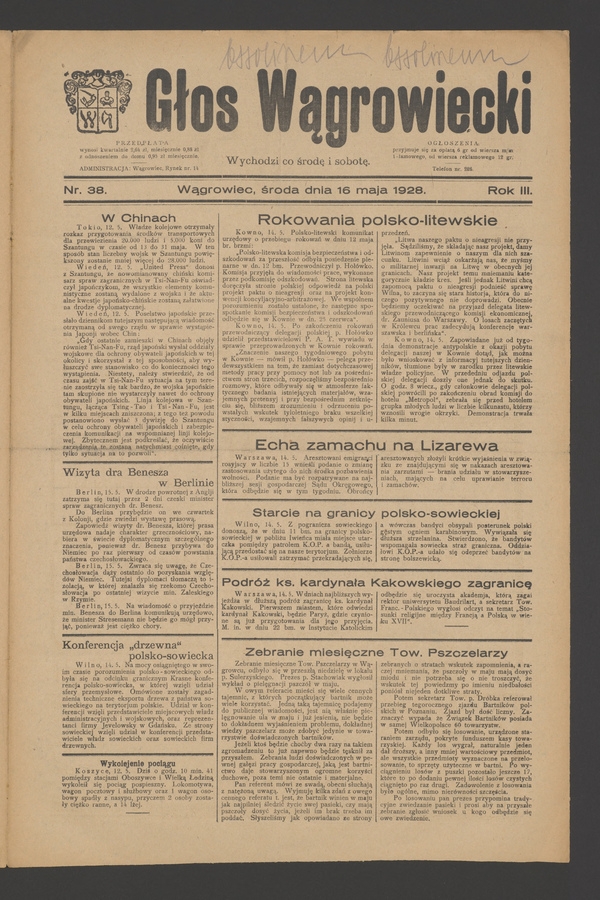 Głos Wągrowiecki. Rok&nbsp;3, 1928, numer&nbsp;38