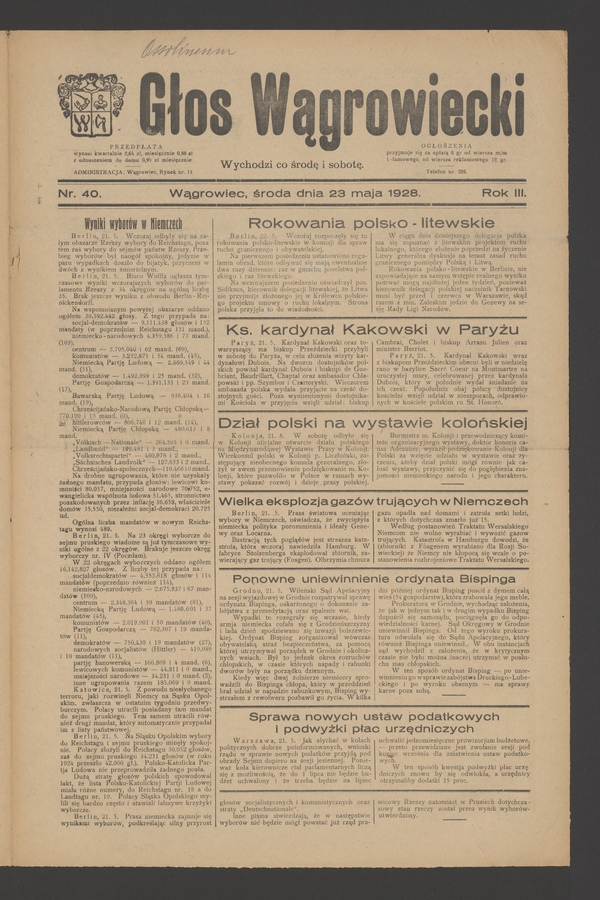 Głos Wągrowiecki. Rok&nbsp;3, 1928, numer&nbsp;40