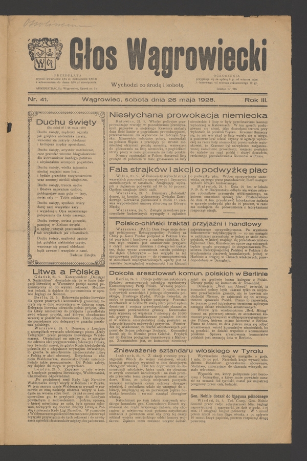Głos Wągrowiecki. Rok&nbsp;3, 1928, numer&nbsp;41