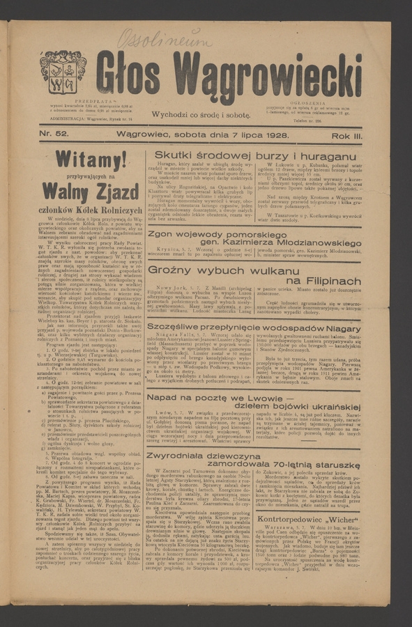 Głos Wągrowiecki. Rok&nbsp;3, 1928, numer&nbsp;52