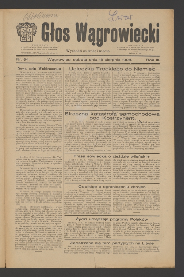 Głos Wągrowiecki. Rok&nbsp;3, 1928, numer&nbsp;64