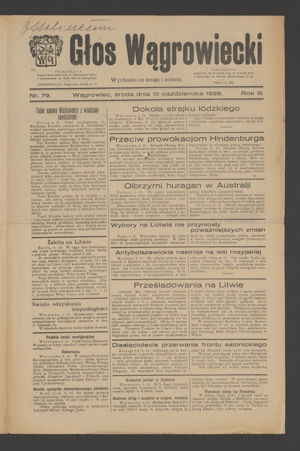 Głos Wągrowiecki. Rok&nbsp;3, 1928, numer&nbsp;79