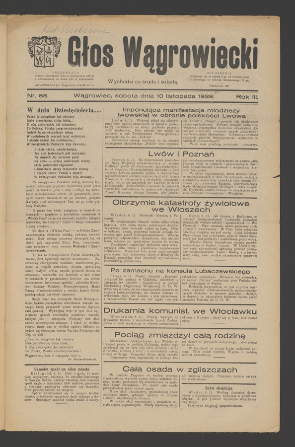 Głos Wągrowiecki. Rok&nbsp;3, 1928, numer&nbsp;88