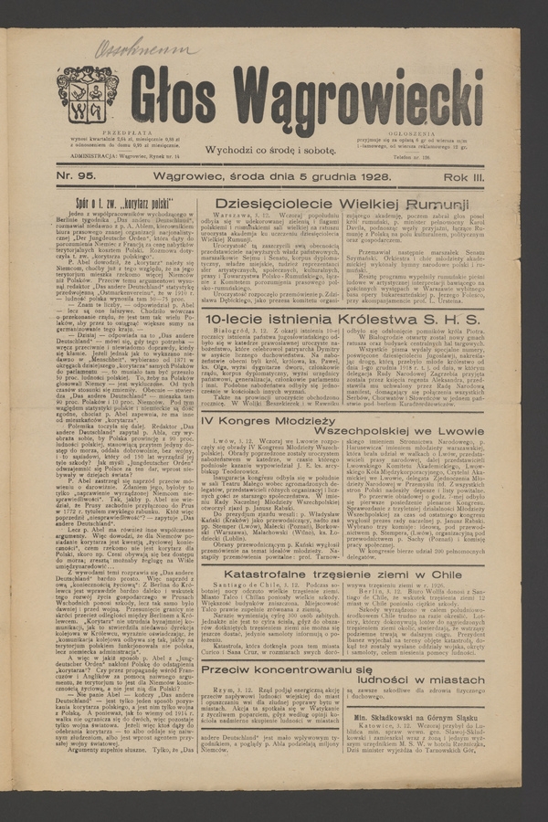 Głos Wągrowiecki. Rok&nbsp;3, 1928, numer&nbsp;95