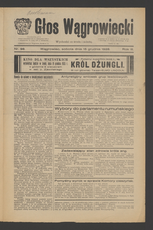 Głos Wągrowiecki. Rok&nbsp;3, 1928, numer&nbsp;98