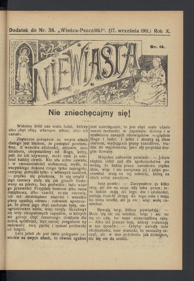 Niewiasta : dodatek do numeru&nbsp;38&nbsp;&bdquo;Wieńca-Pszcz&oacute;łki&rdquo;. Rok&nbsp;11, 1911, numer&nbsp;14