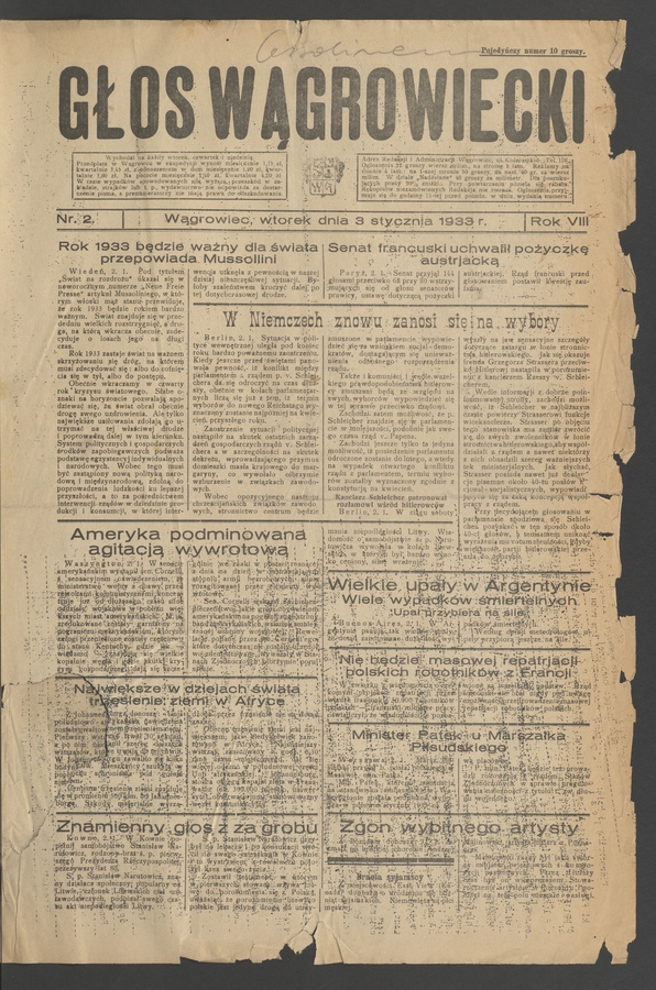Głos Wągrowiecki. Rok&nbsp;8, 1933, numer&nbsp;2