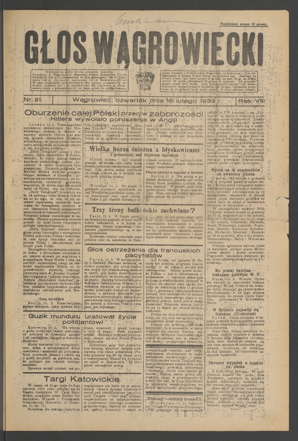 Głos Wągrowiecki. Rok&nbsp;8, 1933, numer&nbsp;21