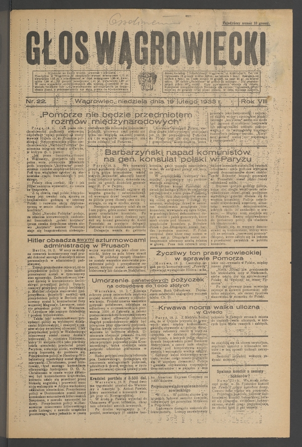 Głos Wągrowiecki. Rok&nbsp;8, 1933, numer&nbsp;22