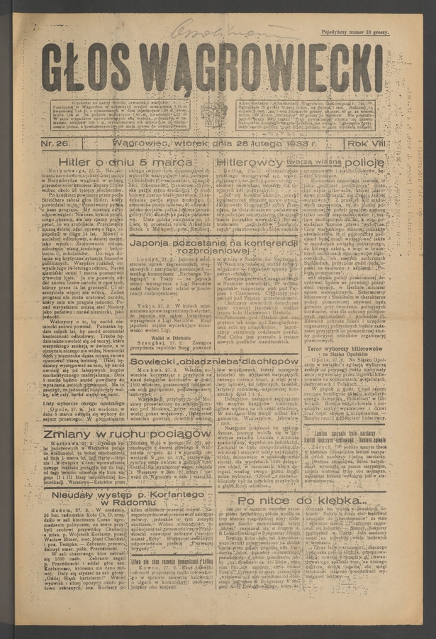 Głos Wągrowiecki. Rok&nbsp;8, 1933, numer&nbsp;26