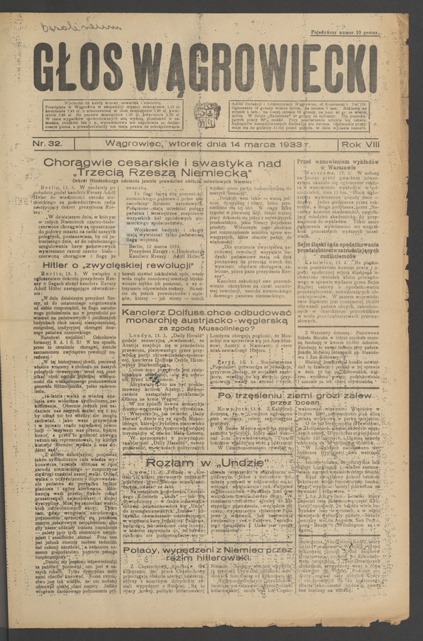 Głos Wągrowiecki. Rok&nbsp;8, 1933, numer&nbsp;32