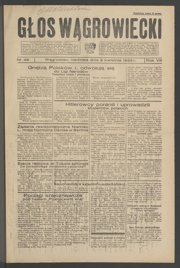 Głos Wągrowiecki. Rok 8, 1933, numer 43