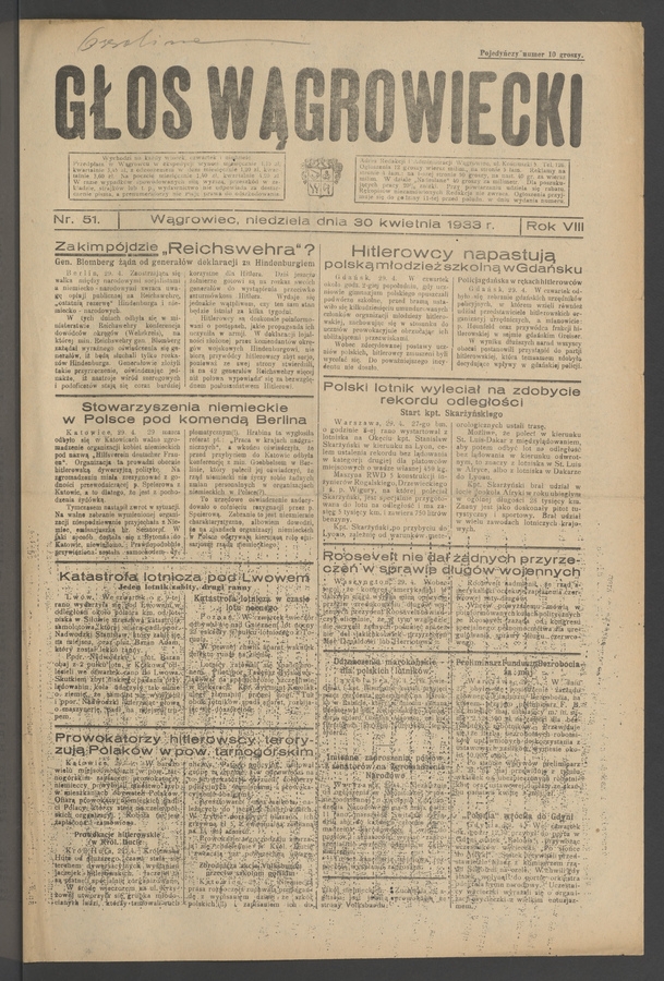 Głos Wągrowiecki. Rok&nbsp;8, 1933, numer&nbsp;51