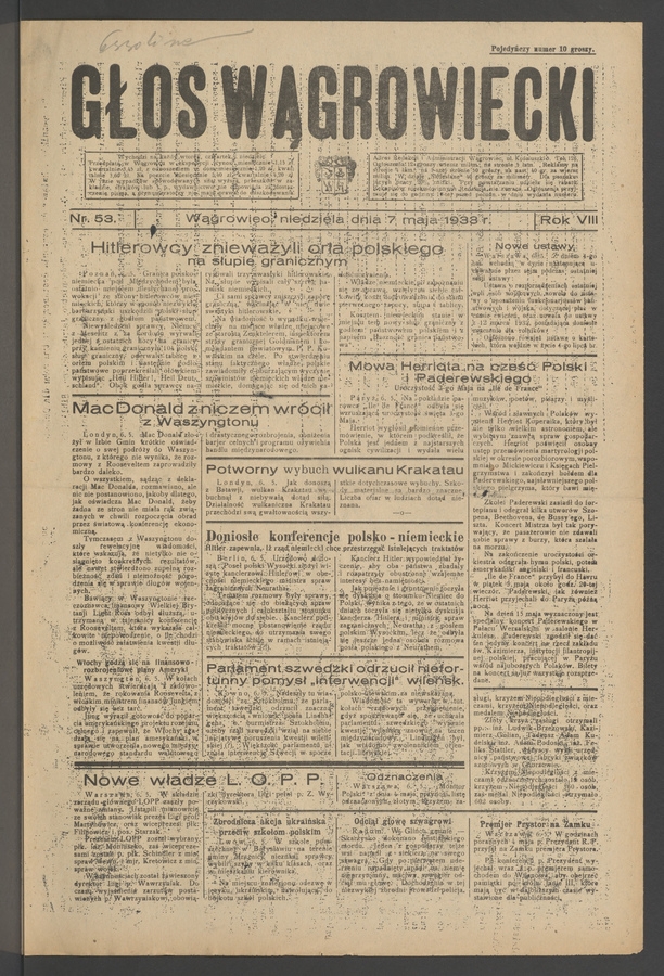 Głos Wągrowiecki. Rok&nbsp;8, 1933, numer&nbsp;53
