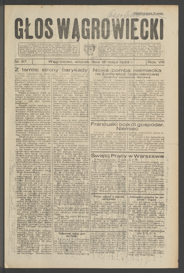 Głos Wągrowiecki. Rok&nbsp;8, 1933, numer&nbsp;57
