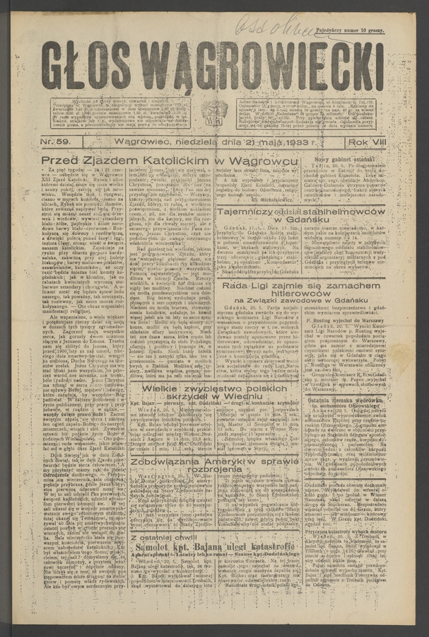 Głos Wągrowiecki. Rok&nbsp;8, 1933, numer&nbsp;59