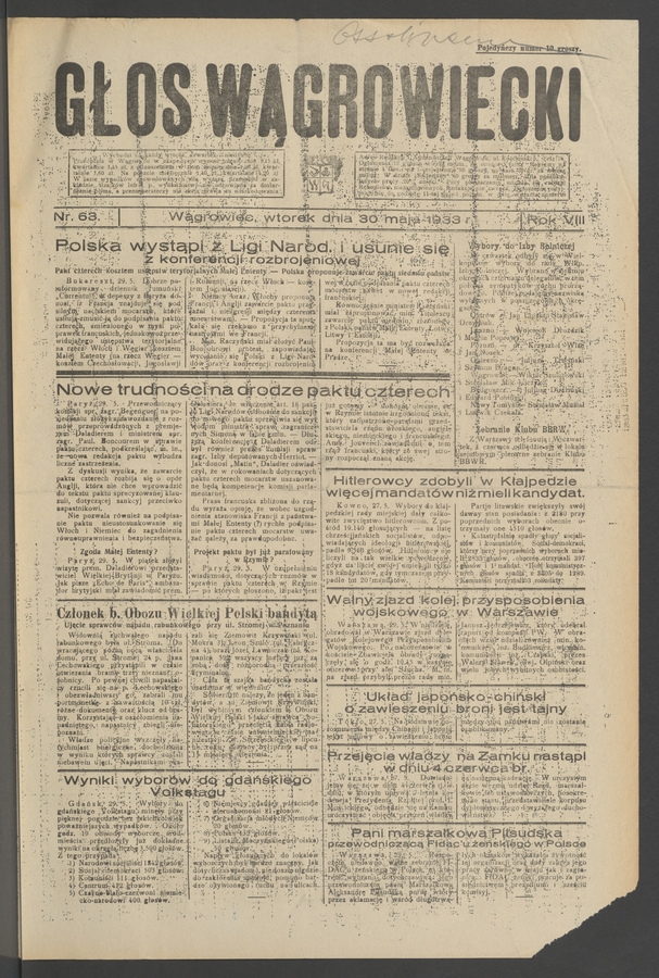 Głos Wągrowiecki. Rok&nbsp;8, 1933, numer&nbsp;63