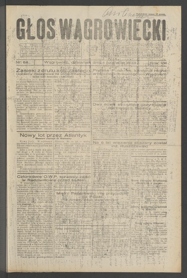 Głos Wągrowiecki. Rok&nbsp;8, 1933, numer&nbsp;64