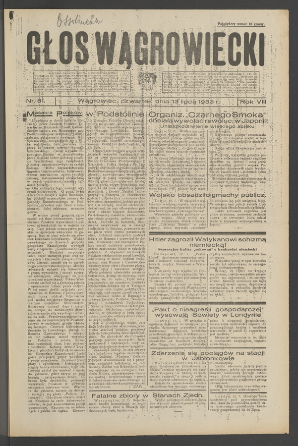 Głos Wągrowiecki. Rok&nbsp;8, 1933, numer&nbsp;81