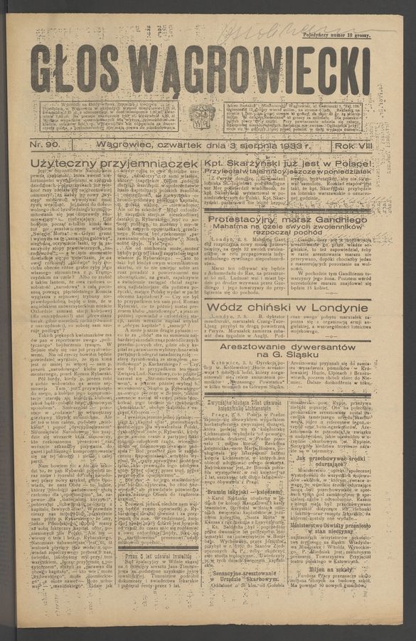 Głos Wągrowiecki. Rok&nbsp;8, 1933, numer&nbsp;90