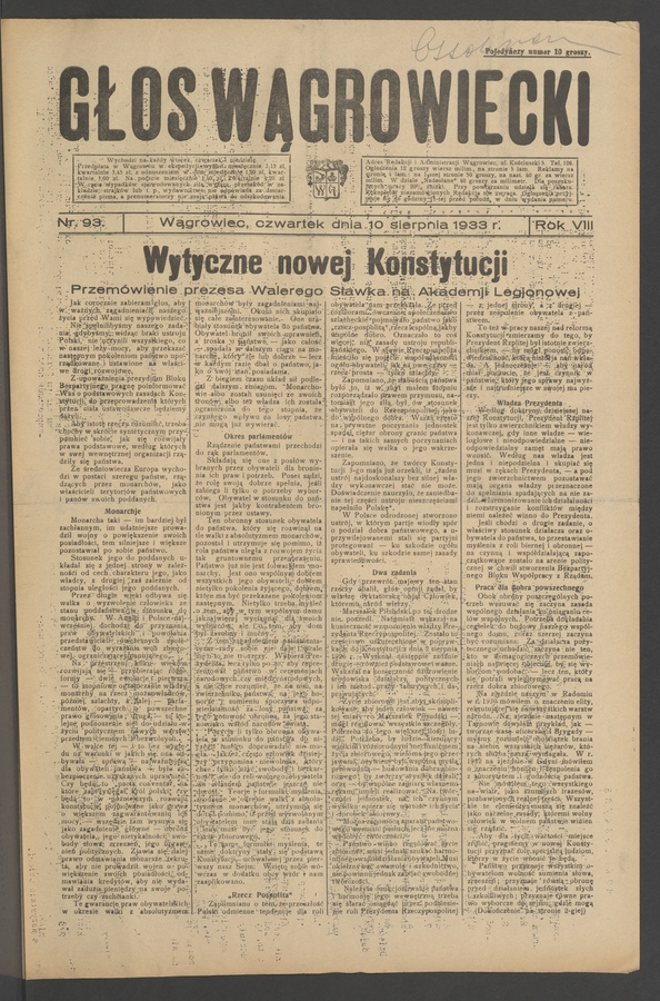 Głos Wągrowiecki. Rok&nbsp;8, 1933, numer&nbsp;93