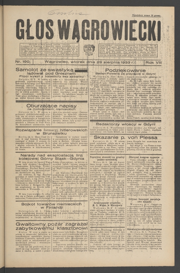 Głos Wągrowiecki. Rok 8, 1933, numer 100