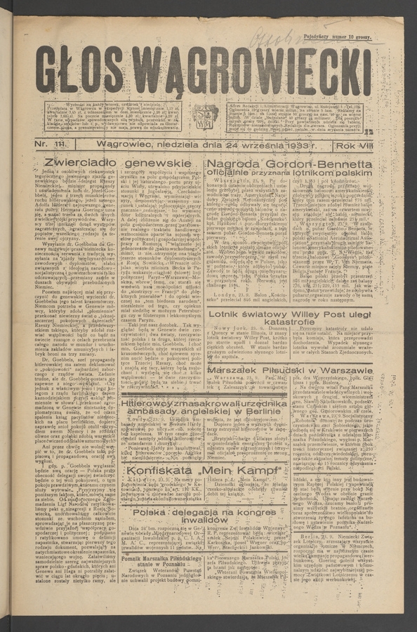 Głos Wągrowiecki. Rok 8, 1933, numer 111