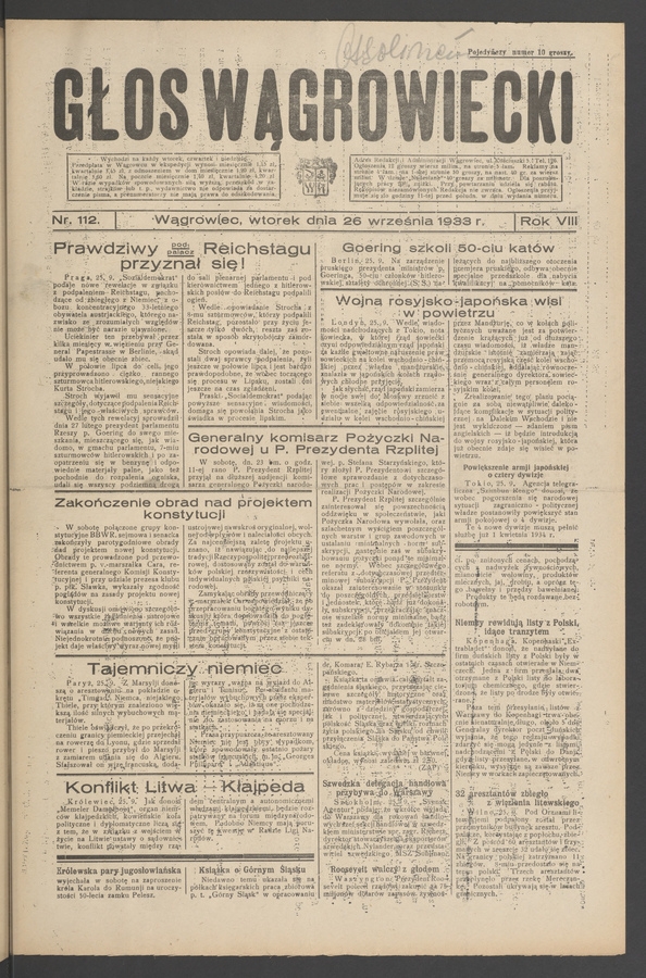 Głos Wągrowiecki. Rok&nbsp;8, 1933, numer&nbsp;112