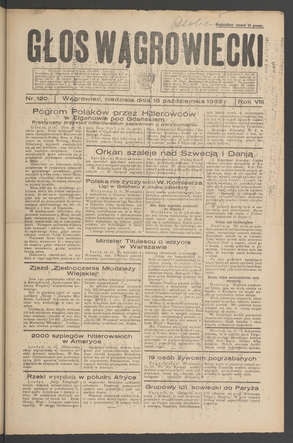 Głos Wągrowiecki. Rok&nbsp;8, 1933, numer&nbsp;120