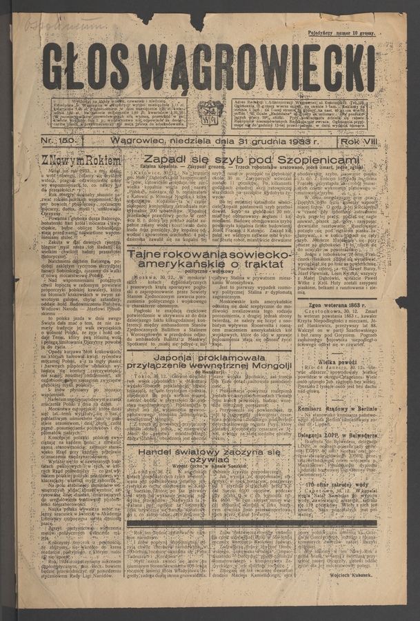 Głos Wągrowiecki. Rok&nbsp;8, 1933, numer&nbsp;150