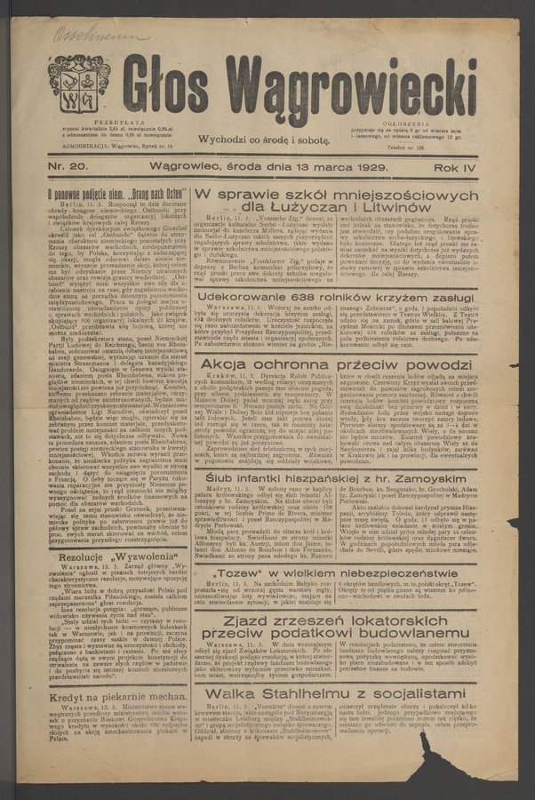 Głos Wągrowiecki. Rok 4, 1929, numer 20