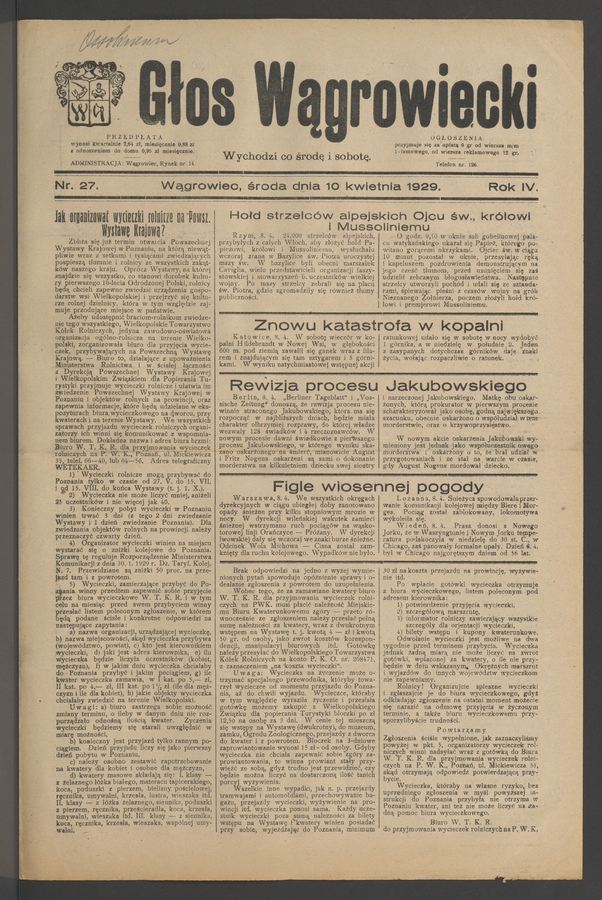 Głos Wągrowiecki. Rok 4, 1929, numer 27
